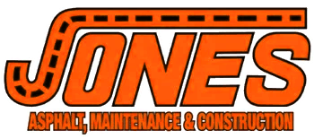 Logo with "JONES" in orange, stylized with a dashed road, and "Asphalt, Maintenance & Construction" below.