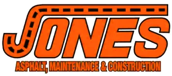 Logo with "JONES" in orange, stylized with a dashed road, and "Asphalt, Maintenance & Construction" below.